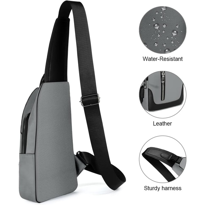 Чоловіча нагрудна сумка Brusttasche, Crossbody з USB-зарядкою, Оксфорд, водонепроникна, для спорту, роботи, подорожей (#6 A-grau)