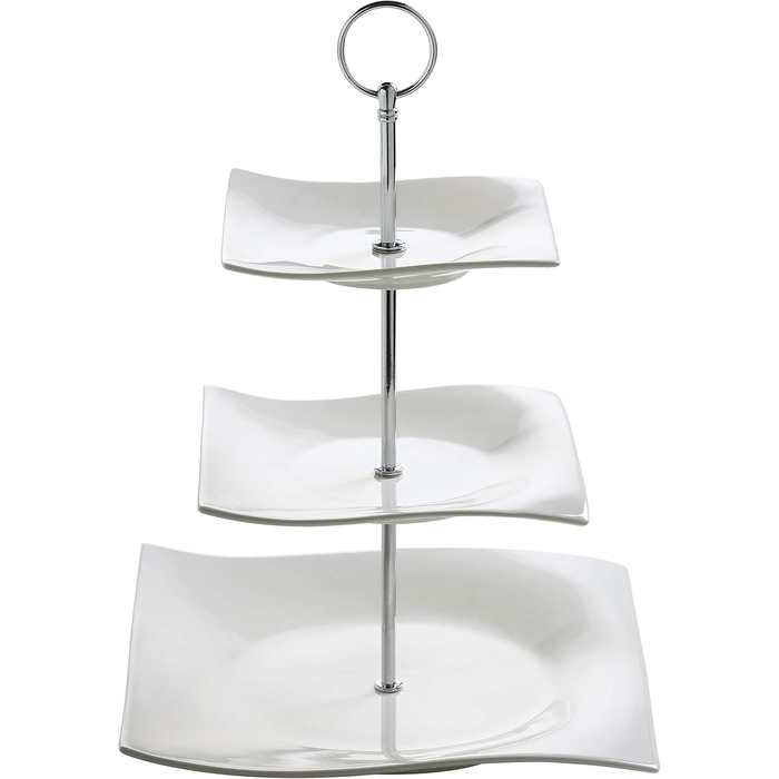 Maxwell & Williams RP11703 3-Tier Etagere, Square Plates, White Porcelain, Motion, Curved Corners – Gift Box