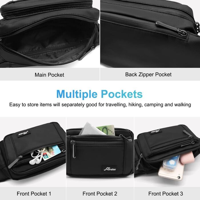 Жіноча поясна сумка-рюкзак, водонепроникна, для телефону, спортивна, для активного відпочинку, подорожей, прогулянок з собакою (чорна)