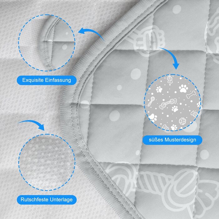 Кühlmatte для собак та котів MH MYLUNE HOME: термохромна, самоохолоджувальна, неслизька, водопоглинаюча, портативна, 100 x 70 см, сіра