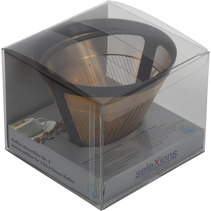 seleXions Coffee Filter Gold Filter All-Metal GF4MB with Metal Handle, for all coffee machines with round filter size 1 x 4