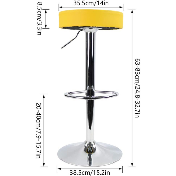 KKTONER Adjustable Height Swivel Bar Stool - SPA, Office, and Task Chair with PU Leather (Yellow)