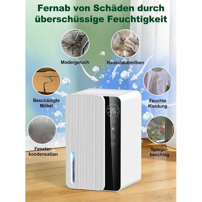 Електричний осушувач повітря 1800 мл, енергозберігаючий, для спальні та ванної кімнати, 22,5W, тихий режим, таймер, автовимкнення (550 мл/день)