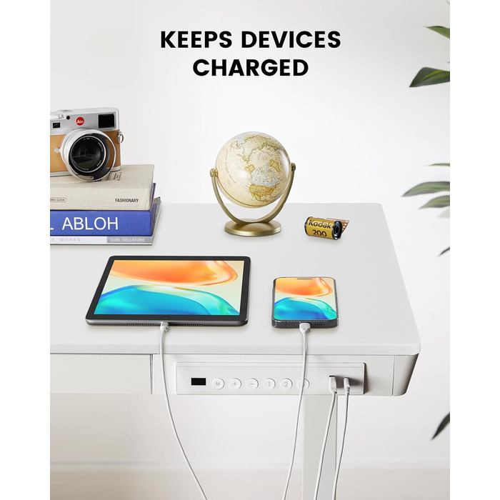Електричний стіл ErGear 120x60 см з регулюванням висоти, шухлядою і цільною білою дерев'яною стільницею для дому та офісу