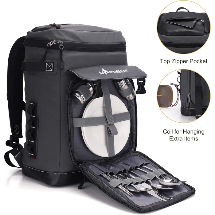 Рюкзак-холодильник Upeelife 30L з килимком для пікніка та кріпленням, водонепроникний, для кемпінгу та пікніків (сірий)