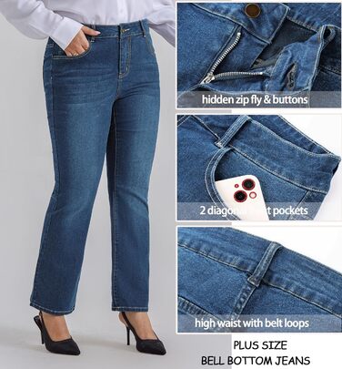 Жіночі джинси Bootcut Hanna Nikole великого розміру, висока талія, блакитний денім, еластичні