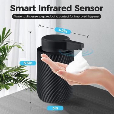 Automatic Soap Dispenser 300ml Electric Automatic Foam Soap Dispenser with Sensor, No Touch Automatic Soap Dispenser with USB Charging for Bathroom, Kitchen, Toilet Black