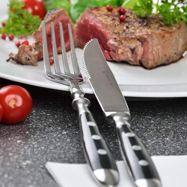 Набір столових приборів GRÄWE для стейку, 12 предметів, на 6 осіб, нержавіюча сталь, полірована, важкі, для посудомийної машини, чорна ручка Нюрнберг