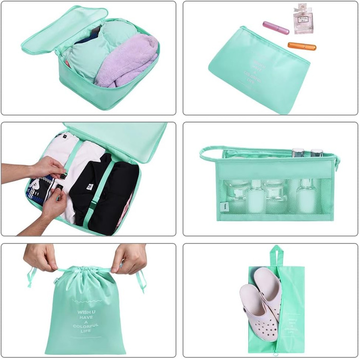 Органайзер для валізи OSDUE, набір 8 шт: кубики для пакування, водонепроникні чохли для одягу, сумочка для косметики, мішечок для взуття, кишеня для USB-кабелів (бежевий)