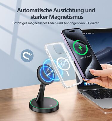 Бездротова зарядка MagSafe для iPhone 15/14/13/12, AirPods 3/2/Pro, 15W, з підсвічуванням