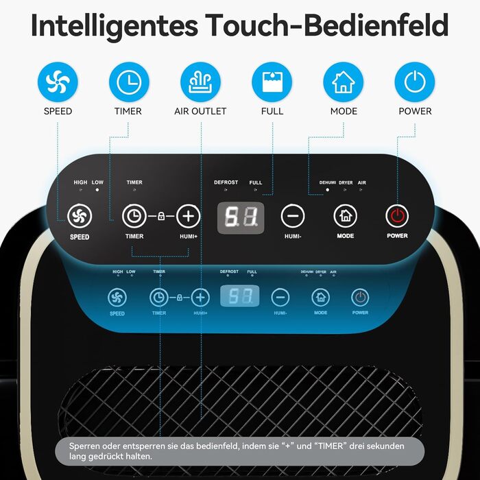 Електричний осушувач повітря JUMMICO 12л/день з датчиком вологості, 2.2л бак, LED-дисплей, шланг 1.5м, фільтр для дому, ванної кімнати