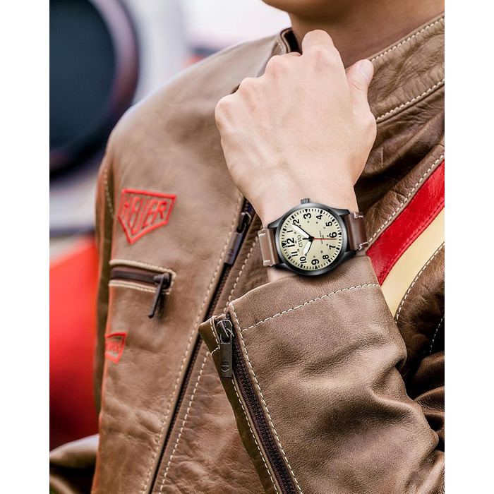 Чоловічий годинник CIVO: водостійкий, аналоговий кварц, великі цифри, світловий, військовий стиль, спортивний, для активного відпочинку, легкий у читанні, з шкіряним ремінцем, колір: коричневий