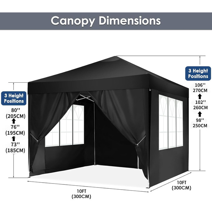 COBIZI Gazebo 3x3m Waterproof, Stable, Winter-Proof, Foldable Pop-up Gazebo Party Tent Garden Gazebo for Beach Wedding, with 4 Side Panels, UV Protection 50+, Adjustable Height, Black
