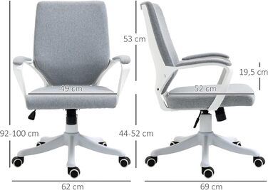 Офісний стіл Vinsetto: ергономічний крісло з підлокітниками, регульованою висотою та функцією гойдання, з тканини під льон, з м'яким сидінням, сірий та білий