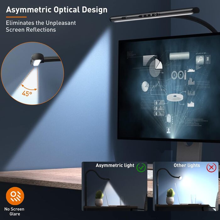 LED лампа настільна AmazLit з доглядом за очима, регульована яскравість та колірна температура, без відблисків, з жестами, пам'ять, 12W, чорна