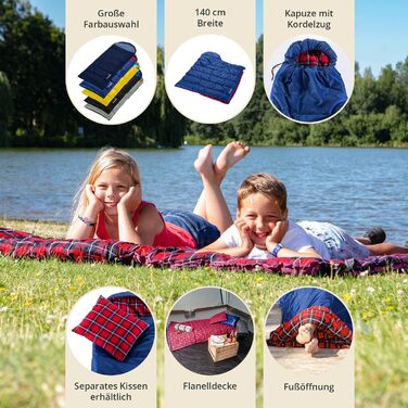Skandika Dundee Junior Kids Sleeping Bag | Flannel-Lined Cotton Sleeping Bag for Children - Waterproof, 13°C to 3°C Comfort, 175 x 70cm