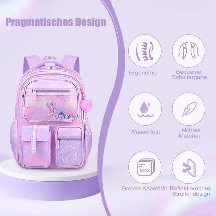 Дитячий рюкзак для школи для дівчаток, 2-15 років, рюкзак для підлітків, рюкзак для школи, рюкзак-трансформер, градієнт кольору фіолетовий