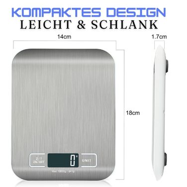 Кухонні ваги DIVID® - професійні цифрове ваги, 0,001 кг - 10 кг, LCD дисплей, функція тарування, ваги для рідини, велика поверхня з нержавіючої сталі