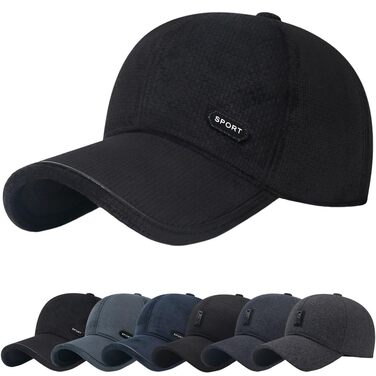 Чоловіча зимова кепка basecap з відкидними навушниками, унісекс, бейсболка з клапанами, повсякденна шапка для активного відпочинку, стиль Dad Hat (чорний)