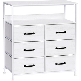 LYNCOHOME Chest of Drawers, Fabric Chest of Drawers, TV Stand Sideboard with 6 Fabric Drawers, Storage Cabinet Bedroom Drawer Chest Kitchen Organizers Furniture for Office Hallway (White-826)
