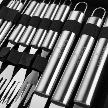 Набір гриль-посуду Lehmann LGAGA-YAN006 у металевому кейсі, 26 предметів, нержавіюча сталь, аксесуари для барбекю, преміум-якість, подарунок для чоловіків