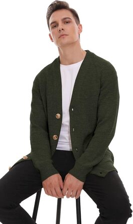 Чоловічий в'язаний кардиган Sailwind з V-подібним вирізом, зимова куртка, класичний дизайн, довгий рукав, з ґудзиками та кишенями (оливковий, M)