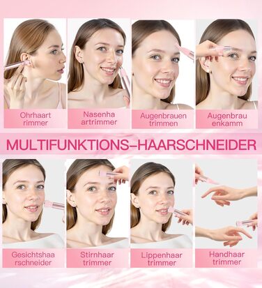 Електричний тример для обличчя для жінок 3-в-1: тример для брів, волосся на обличчі, носа. Бездротовий, вологостійкий, рожевий