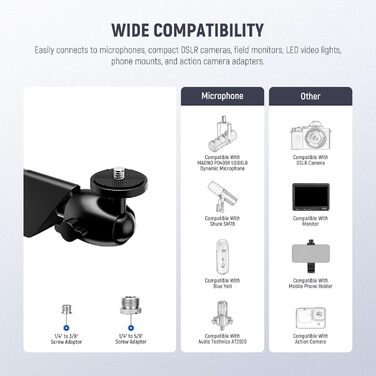 NEEWER Тримач для мікрофона MS007 – регульований кріплення на стіл з демпфером, 360° обертання, для подкастів, ігор, стрімінгу та дзвінків
