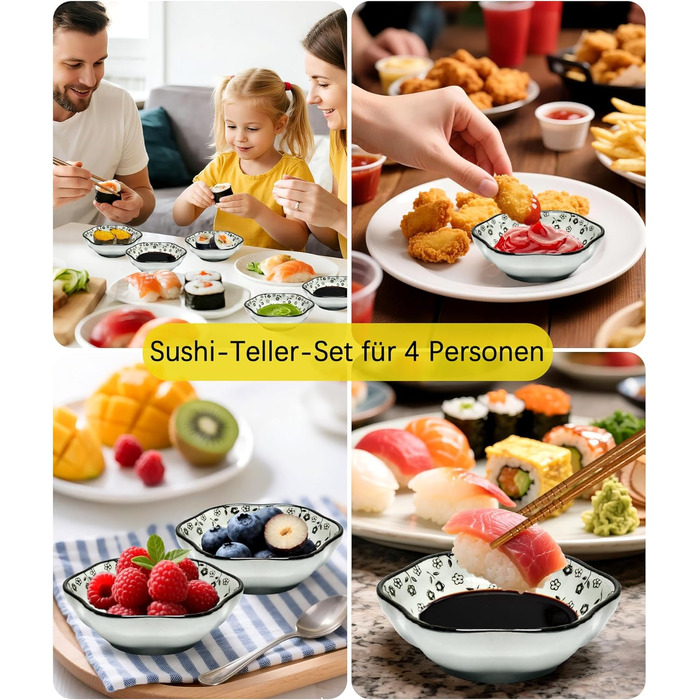 Набір для суші на 4 особи, 12 предметів, кераміка, набір для подачі суші, керамічні соусники, дизайн 'Плюм-квіт', ідеальний подарунок
