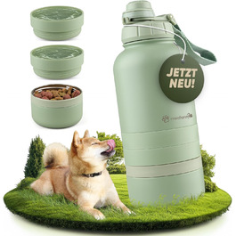 Hana Pets: Фляга для води для собак 1л з мисками - Ідеальна для подорожей та активного відпочинку. Ізольована фляга з нержавіючої сталі з мисками, зручний ручний тримач.