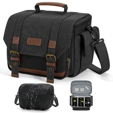 Сумка для фотоапарата RAINSMORE Vintage Canvas (водонепроникна) для DSLR та бездзеркальних камер, чорна