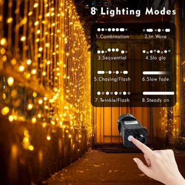 Ланцюжок прикрас для зовнішнього використання 60м, 530 LED, тепле біле світло. Ланцюжок для зовнішнього використання з таймером, 8 режимів, IP44, вологостійкий. Підходить для прикраси ялинки, саду, балкону, вечірки, весілля.