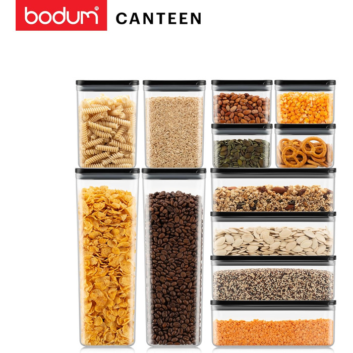 Набір контейнерів для зберігання Bodum CANTEEN 12 шт. з чорними кришками, BPA-free, для мийки в посудомийній машині, прозорі, штабельовані