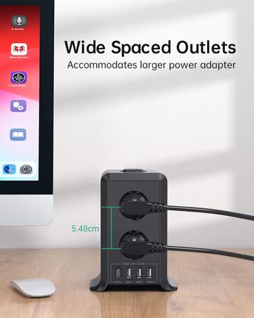 Багаторозкладна мережева панель Sameriver 8-fach з вимикачем, 4 USB, захист від перенапруги, 2м кабель, чорний