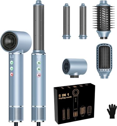 Airstyler 5 в 1: Фен, плойка, щітка, стайлер для волосся з іонною технологією 110000 U/Min, сірий