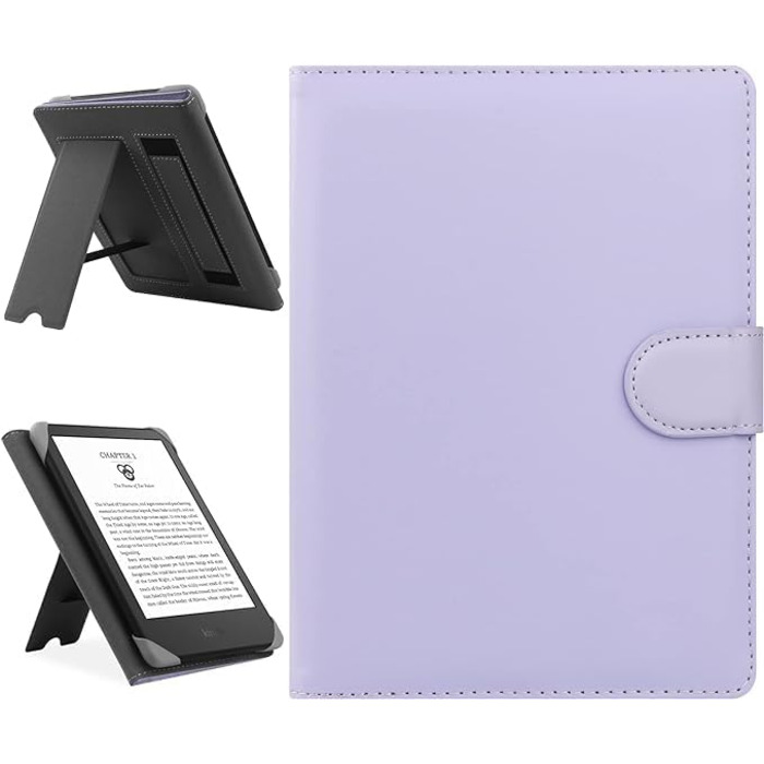 Чохол для Kindle Paperwhite/Kobo Clara HD/Pocketbook/Tolino/Sony E-Reader (6-6.8 дюймів), шкіряний, з підставкою, фіолетовий