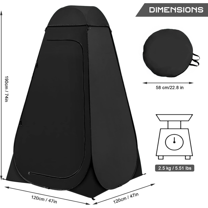 Brian & Dany Pop Up Camping Shower Tent - Portable Changing Tent with Rainfly & Windows - Outdoor Privacy Shelter, UPF 50+ Waterproof, 120x120x190cm