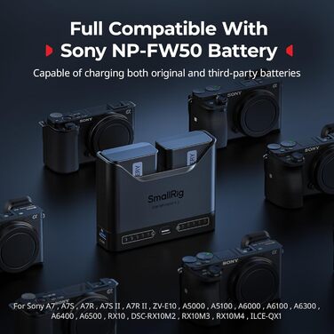Зарядний пристрій SMALLRIG NP-FW50 для Sony (2 слоти, USB-C, 11W) - A6000, A6100, A6300, A6400, ZV-E10, A7, A7S, A7R