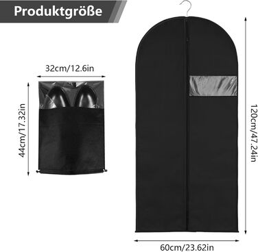 2 місткі мішки для одягу з відділенням для взуття, 120 x 60 см, чорні мішки для одягу на блискавці, захищені від молі, великі мішки для одягу для зберігання, чохол для одягу, сорочок