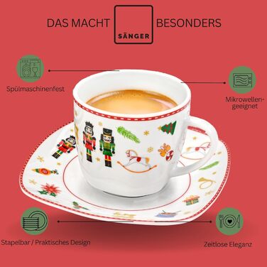 Набір посуду SÄNGER Bilgola, 18 предметів, для 6 осіб: тарілки для супу, десерту та їжі з порцеляни, 12 кавових чашок, PREMIUM COLLECTION (дизайн