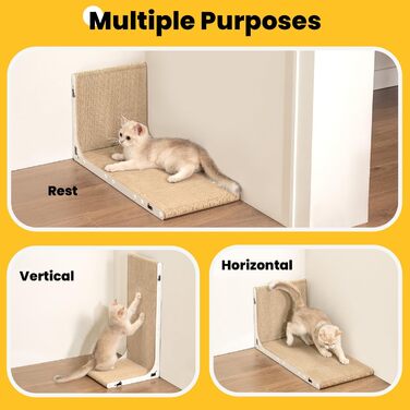 Кігтеточка для котів з коробкою та 4 змінними шарами з картону - великі кігтешні меблі з міцного гофрокартону, двосторонні шари з картону з наклейками DIY - лежанка для котів у квартирі, захист меблів. Велика коробка для котів + 4 кігтешні стовпчики + нак