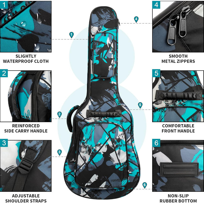 Чохол для гітари повного розміру 99 см (40 дюймів) - для акустичної та концертної гітари, Gigbag, 15 мм, водонепроникний, з двома кишенями, регульований плечовий ремінь, захист грифа