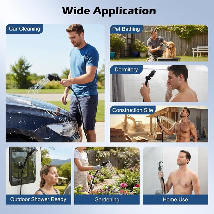 Портативний душ Campingdusche 6000 mAh з насосом, шланг 200 см, для кемпінгу, саду, авто, тварин, пляжу, подорожей (Чорний)