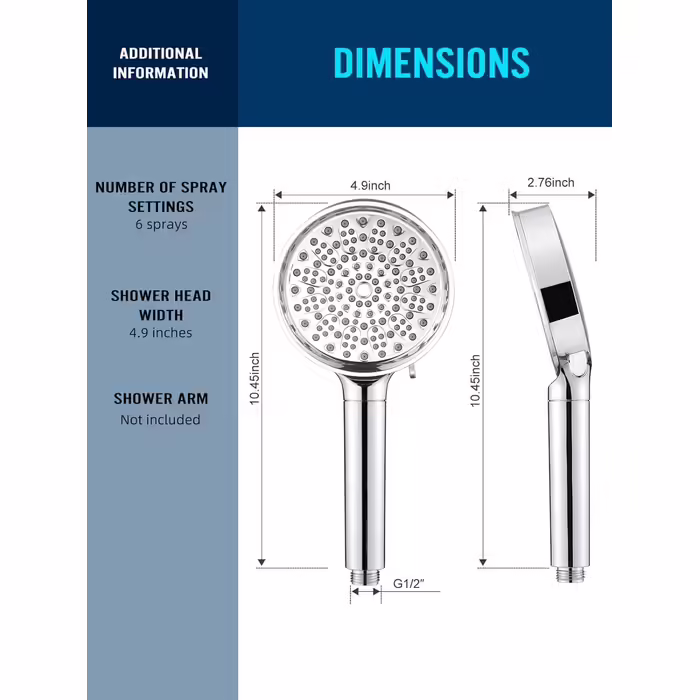 Cobbe Shower Head with Filter, High-Pressure Handheld Shower with Hose, 6 Spray Patterns Water-Saving Shower Head with 20-Layer Filtration, Shower Head for Hard Water, Residual Chlorine, Bacteria, and Heavy Metals (Chrome Finish)