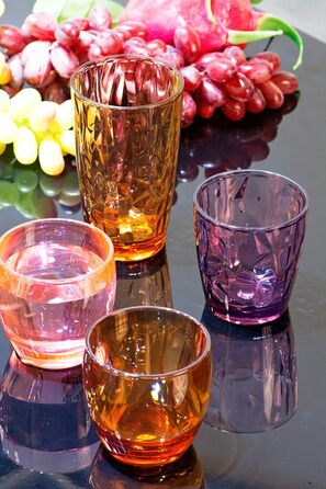 YINJOYI 390ml 6-Piece Set of Glass-Like Water Glasses, Plastic Cups, Drinking Glasses, Tumblers, Highball Glasses, Kids' Juice Glasses, Reusable (6 Colors)