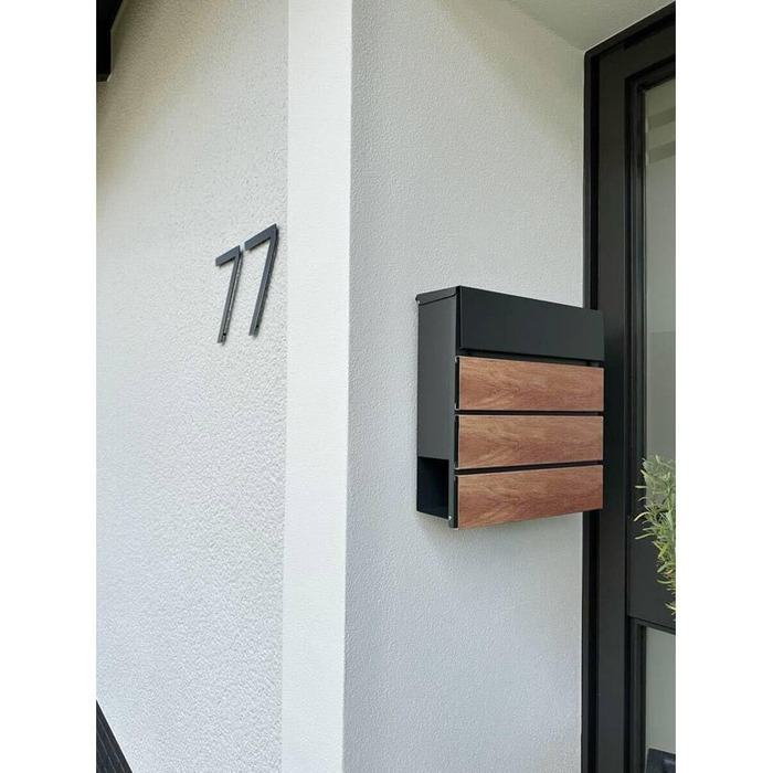 Поштовий ящик Metzler Anton вуличний з газетницею, антрацит. Сучасний дизайн, імітація дерева, з гравіюванням таблички з ім'ям.