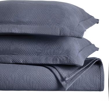 Комплект покривала з жакардової тканини з квітковим візерунком 'Лілія' (3 шт.) - 100% бавовна, розмір Queen, колір: Джинсовий синій