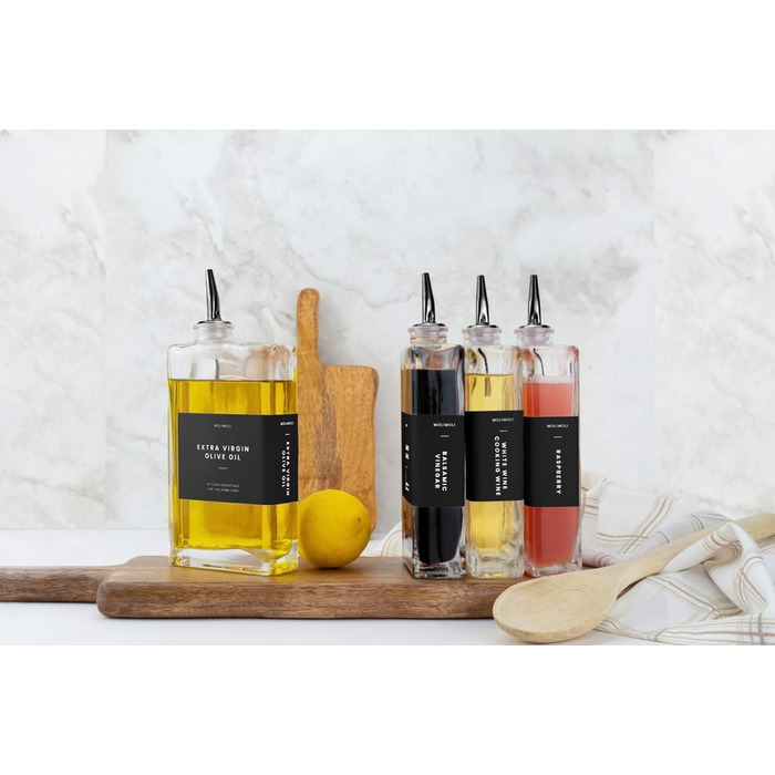 Molimoli Olive Oil Dispenser Bottle for Kitchen, Automatic Dispenser, Glass Thin Bottle Dispenser for Kitchen, Olive Oil Menage | 2-Piece Set - Black