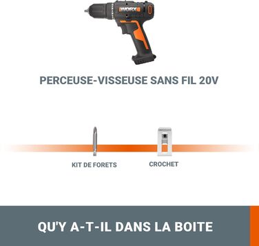 WORX WX108 акумуляторний дриль-шуруповерт 20V – універсальний інструмент для свердління та закручування – 2-ступінчастий діапазон швидкості та 20+1 налаштування крутного моменту до 45Nm – з патроном 13 мм, 40Nm, без акумулятора та зарядного пристрою