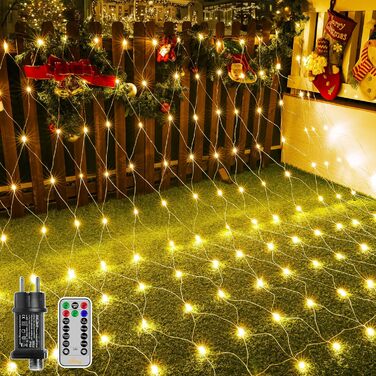 Льод-гірлянда сітчаста на 200 LED, 3x2м, тепле біле світло, з пультом, таймером, вологостійка. Підходить для декорування садів, кімнат, балконів.